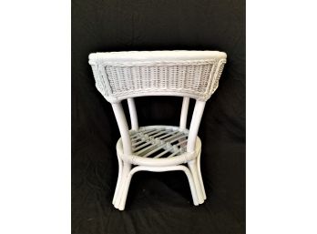 Vintage Nantucket Style White  Wood Wicker Accent Table