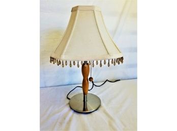 Vintage 16.5' Table Lamp With Fabric Beaded Shade