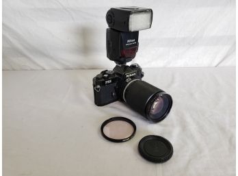 Vintage Nikon FE2 Camera With Nikon Lens And Flash