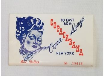 1950's New York City Copacabana Lounge Entry Cover Ticket RARE