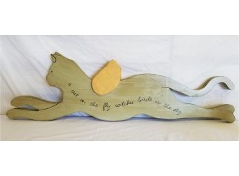 'A Cat On The Fly Catches Birds In The Sky' Handmade Wall Hanging