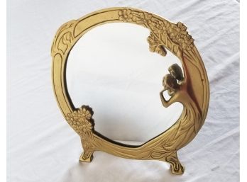 Art Nouveau Solid Brass Table Mirror