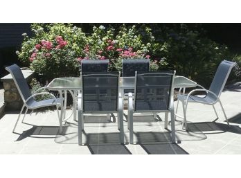 Telescope Coastal Blue & White Patio Set, Table & 6 Chairs