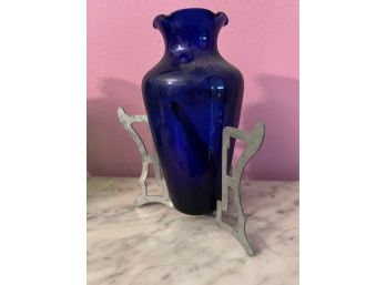 Cobalt Blue Bottle With Metal Stand