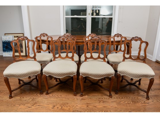 Set Of Eight Antique French Carved Walnut Provincial Dining Room Chairs
