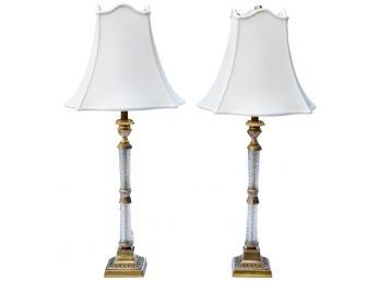 Pair Of Ethan Allen Brass And Crystal Table Lamps