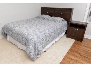 Bedroom Suite - Queen Size Headboard With Built In Storage, Mattress, End Table, Bedding And Area Rug