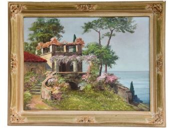 Framed Oil Painting On Canvas Of A Beautiful Villa By The Sea