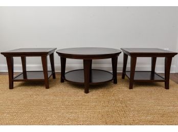 Pair Of End Tables With Matching Round Coffee Table