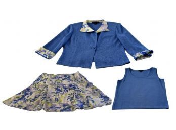 Vintage St. John Silk And Knit Three Piece Ensemble - Jacket, Skirt And Sleeveless Top