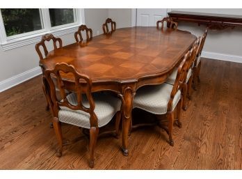 Mid-Century Walnut Parquet Top Dining Room Table
