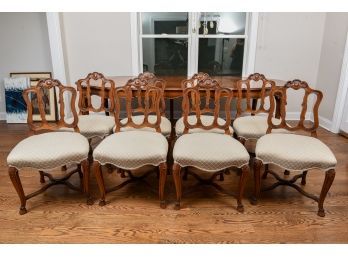 Set Of Eight Antique French Carved Walnut Provincial Dining Room Chairs
