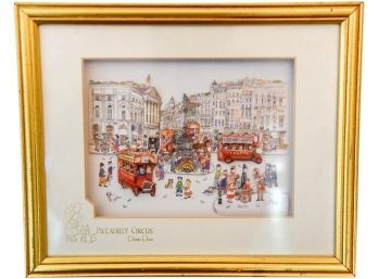 John Ellam Framed De'coupage Piccadilly Circus With Easel