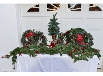 Holiday Decor - Christmas Wreaths, Garland, Tree Holder, Wooden Storage Box And More