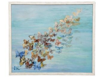 Signed EBL Oil Painting On Board Of Butterflies
