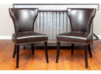 Pair Of Faux Studded Leather Accent Chairs