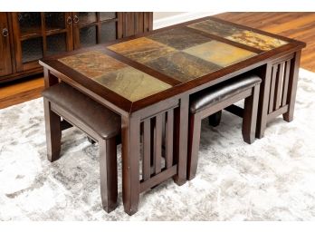 Slate-Top Coffee Table With Nesting Stools