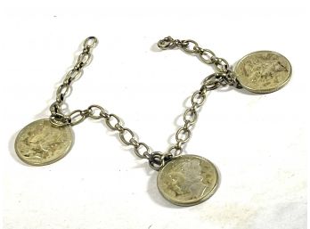 Sterling Silver Mercury Dime Bracelet W Three Coins 1924