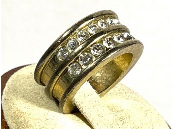Gold Tone Rhinestone Designer Ring By Dyrberg/Kern