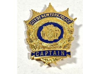 Vintage Obsolete Gold Plated Enamel New York Police Captain Badge