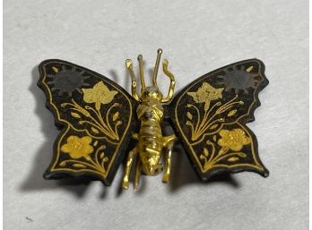 Antique Damascene Butterfly Formed Brooch