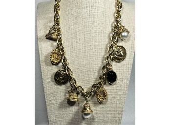 Designer Gold Tone Necklace W Charms W Jewels Runway