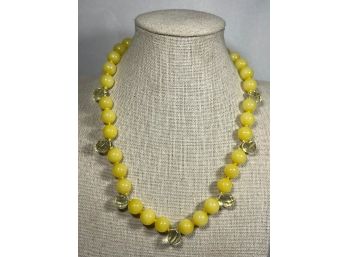 Yellow Jade Hard Stone Beaded Necklace W Citrine Stone Teardrop Beads