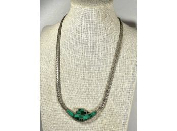Designer Signed Malachite Inlay Sterling Silver Necklace