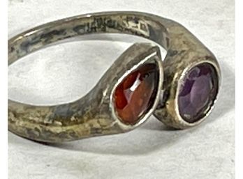Gemstone Ring Sterling Silver Garnet & Amethyst About A Size 5