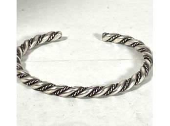 Heavy Sterling Silver Rope Turned Cuff Bangle Bracelet