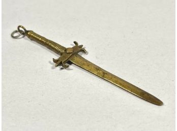 Vintage Hand Wrought Gilt Brass Sword Pendant