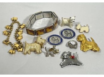 Lot 11 Piece Scottie Dog Jewelry Pins, Bracelets, Ring