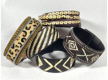 Lot 5 Bracelets Leopard Print & Woven Wicker Bracelets