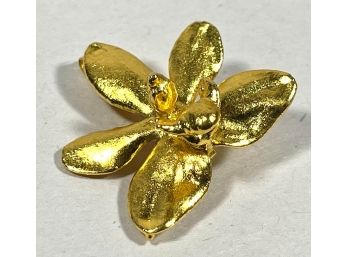 Vintage Costume Designer Gold Tone Flower Brooch Pin