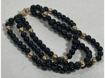 14K Gold & Black Onyx Beaded Multi Strand Bracelet