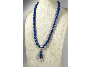 Modern Sterling Silver Lapis Stone Necklace Beads W Pendant