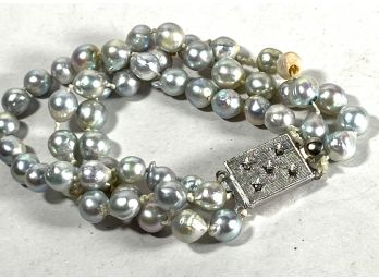 Sterling Silver Gray Pearl Multi Strand Bracelet