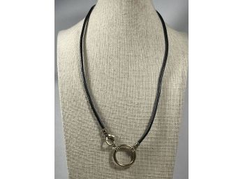 Vintage Designer Leather & Silver Necklace W Large Clasp