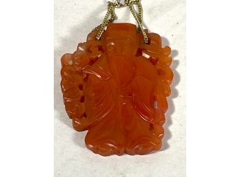 Antique Chinese Hand Carved Carnelian Stone Hard Pendant Immortal