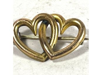 Victorian Gold Filled Double Heart Brooch