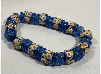 Vintage Art Glass Beaded Bracelet In Blue