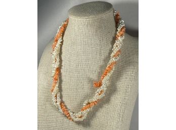Vintage Fresh Water Pearl & Coral Beaded Necklace