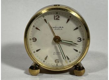 Edura Gilt Bronze Small Travel Alarm Clock 7 Jewels