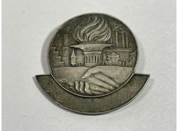 Antique Olympic Silver Badge Pin W Torch & Hands