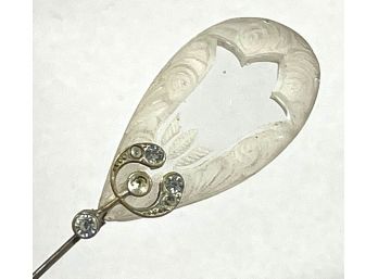 Art Deco Czech Frosted Etched Glass Stick Pin