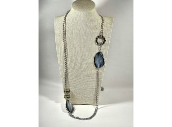 Chicos Silver Tone Necklace W Large Plastic Beads & Rhinestones