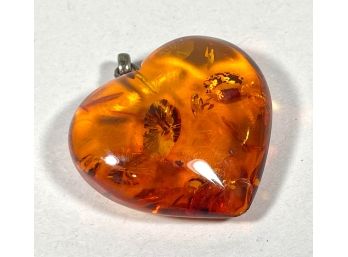 Large Genuine Amber Heart Formed Pendant