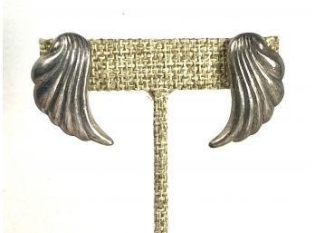 1980s Sterling Silver 'Wing' Formed Pierced Earrings