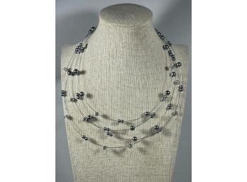 Signed NOLAN MILLER Pearl & White Stone Set Multi Strand Necklace