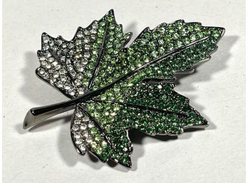 Signed Kenneth Lane Rhinestone Maple Leaf Brooch Colorful